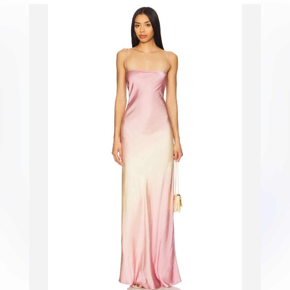 Good American Pink to Cream Ombre Satin Maxi Dress